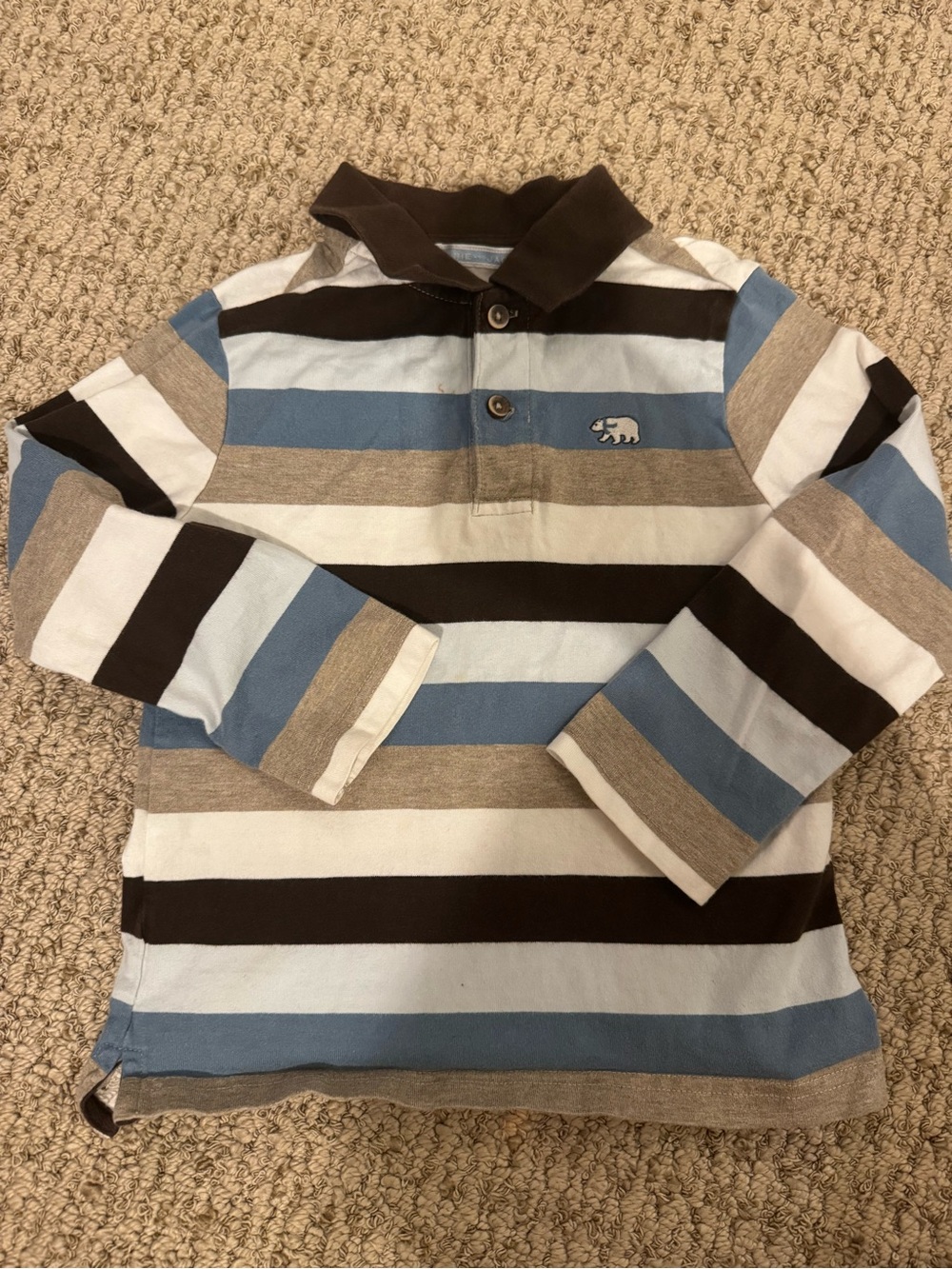 Janie and Jack 3 Blue, Brown & Cream Striped Long-Sleeve Polo